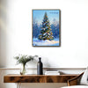 Vintage Christmas Forest Canvas Print, Snow‑Covered Xmas Tree with Ornaments & Santa Sleigh Holiday Wall Art