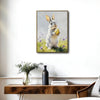 Grey Bunny Holding Yellow Polka Dot Easter Egg Meadow Canvas Wall Art