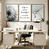 Set of 3 Black White Dandelion Inspirational Quote Framed Wall Art Prints