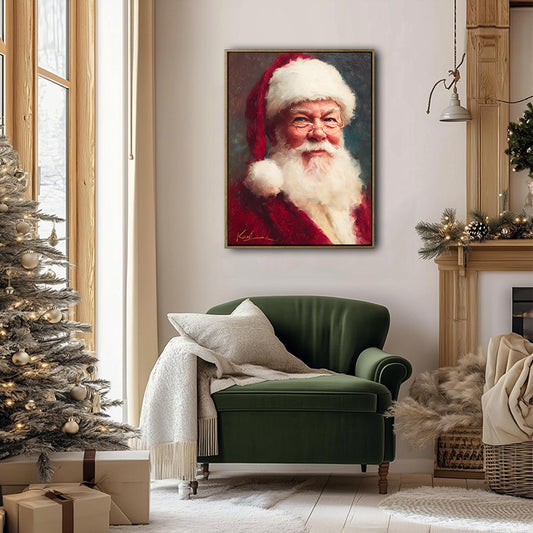 Classic Vintage Santa Claus Portrait Framed Canvas, Christmas Wall Decor