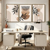Set of 3 Neutral Boho Abstract Geometric Palm Leaf Framed Wall Art Prints