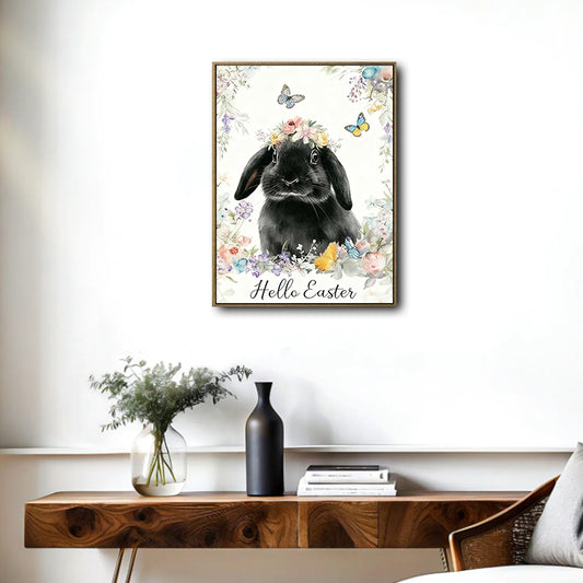 Hello Easter Black Lop Rabbit Canvas Print