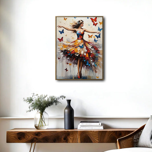 Colorful Ballerina Dancer Canvas Wall Art, Woman Dancing With Vibrant Butterflies Impasto Oil Painting Print, Modern Abstract Dance Girl Wall Decor for Bedroom Living Room