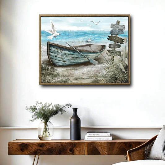 Nautical Vintage Boat Seagull Beach Quote Wall Canvas Art