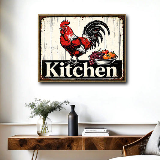 Vintage Red Rooster Kitchen Canvas Wall Art