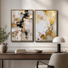 2 Piece Modern Cream Taupe Gold Leaf Abstract Canvas Prints Thick Texture Contemporary Neutral Luxury Wall Art