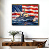 Patriotic Navy Warship American Flag Canvas Wall Art, US Destroyer Battleship Ocean Military Canvas Painting