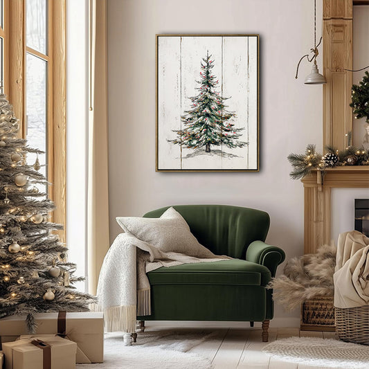 Rustic Christmas Tree Framed Wall Art Wooden Plank Farmhouse Print
