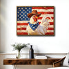 Rustic Cowboy Rooster American Flag Canvas Wall Art, Patriotic Farm Chicken Country Farmhouse Canvas Painting
