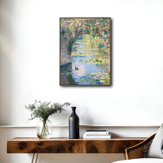 French Garden Water Lily Pond Canvas Wall Art Impressionist Cottage Country Home Decor