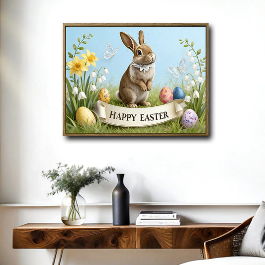 Easter Bunny Spring Floral Canvas Wall Art