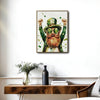 Framed St. Patrick’s Day Leprechaun Wall Art, Green Lucky Clover Canvas Print, Irish Holiday Home Decoration