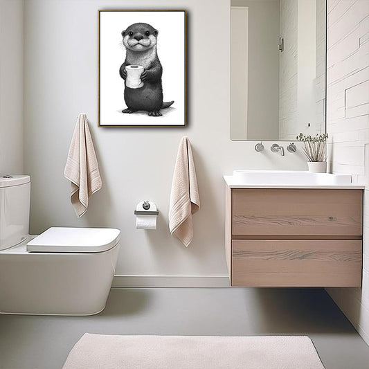 Whimsical Otter Bathroom Poster, Cute Otter Holding Toilet Paper Sketch Print, Humorous Restroom Wall Art for Animal Lovers