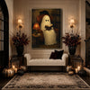 Vintage Reading Ghost Black Cat Library Halloween Framed Wall Art Print