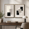 Wabi Sabi Set of 2 Neutral Geometric Abstract Canvas Wall Art Black Beige Wall Decor