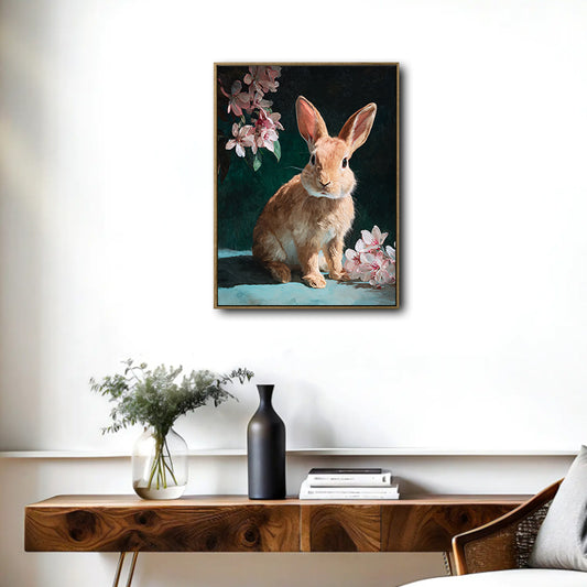 Bunny Pink Floral Dark Canvas Wall Print