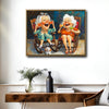 Whimsical Laughing Elderly Women Cocktail Canvas Print, Happy Old Best Friends With Dog Wall Art