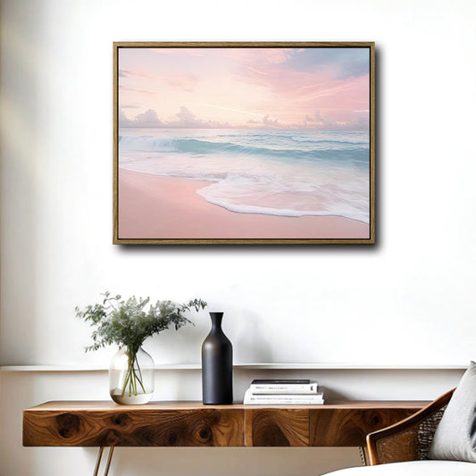 Pastel Pink Beach Canvas, Minimalist Coastal Seaside Wall Decor