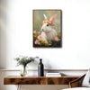 White Rabbit with Flower Crown Wildflower Field Canvas Wall Art
