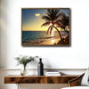 Tropical Palm Tree Beach Sunset Canvas Print, Golden Ocean Coastal Horizontal Wall Art