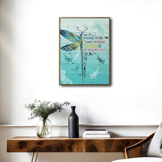 I Am The Storm Dragonfly Canvas Print, Inspirational Empowerment Teal Rustic Wall Art For Women