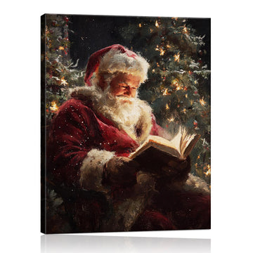 Vintage Santa Claus Reading Canvas Wall Art