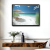 Tropical White Sand Beach Seagull Canvas Print, Turquoise Ocean Coastal Horizontal Wall Art