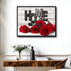 Red Rose HOME Sign Canvas Wall Art, Rustic White Wood Background Framed Canvas Print, Romantic Valentine Farmhouse Entryway Home Decor