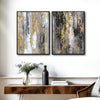 2 Piece Modern Neutral Gray Gold Leaf Abstract Canvas Prints Vertical Palette Knife Luxury Abstract Wall Art