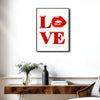 Valentine LOVE Red Lips Canvas Wall Art, Glossy 3D Style Red Letter & Lip Print Framed Canvas Print, Modern Romantic Bedroom Wall Decor