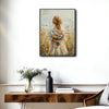 Rustic Wildflower Girl Canvas Print, Back View Blonde Girl Meadow Vintage Floral Oil Painting Wall Art