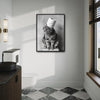 Black White Tabby Cat With Toilet Paper Roll On Head Canvas Wall Art Funny Animal Bathroom Wall Decor For Cat Lovers