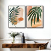 Set of 2 Palm Leaf Boho Botanical Canvas Wall Art Neutral Terracotta Decor