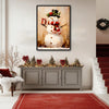 Vintage Snowman Gift Box Framed Wall Art Oil Painting Christmas Winter Print