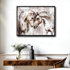 Farmhouse Western Wall Decor, Loving Pair of White Horses Abstract Impasto Painting, Distressed Neutral Grey Brown Background Horizontal Canvas Art, Equine Animal Artwork for Living Room