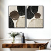 2 Piece Neutral Earth Tone Pebble Abstract Canvas Prints Curved Line Distressed Texture Minimalist Contemporary Wall Art