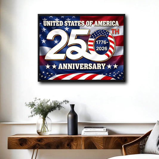 American 250th Anniversary Framed Canvas Print, 1776‑2026 US Bicentennial Plus Patriotic Flag Wall Art for Home Decor