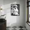 Black And White Cute Tabby Cat In Bathrobe Shower Cap Canvas Wall Art Funny Animal Bathroom Wall Decor