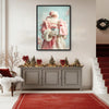 Shabby Chic Pink Santa Framed Canvas Wall Art, Soft Pastel Christmas Decor