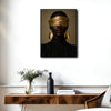 Moody Luxury Portrait Canvas Poster, Black Woman with Gold Blindfold Artwork for Office Gallery Wall Glam Home Decor
