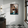 Sea Turtle Reading Book On Toilet Canvas Wall Art Funny Rustic Nautical Bathroom Wall Decor
