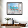 Tropical Flamingo Beach Faux Window View Wall Art