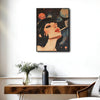 Retro Cosmic Pin Up Woman Canvas Print, Vintage Galaxy Planet Red Lips Surreal Pop Wall Art