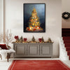 Book Stack Christmas Tree Framed Wall Art Vintage Oil Painting Holiday Print