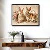 Two Bunnies Pink Rose Floral Canvas Wall Art