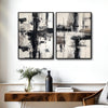 2 Piece Modern Neutral Brushstroke Abstract Canvas Prints Black Beige Textured Painting Organic Modern Wall Art