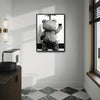 Funny Teddy Bear Wine Urinal Canvas Wall Art Black White Masculine Bathroom Decor