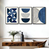 Set of 3 Navy Blue Abstract Geometric Semicircle Line Framed Wall Art Prints