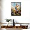 Easter Bunny Blue Bow Holding Egg Basket Wildflower Canvas Wall Art