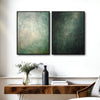2 Piece Neutral Emerald Green Blended Abstract Canvas Prints Distressed Texture Japandi Minimalist Contemporary Wall Art